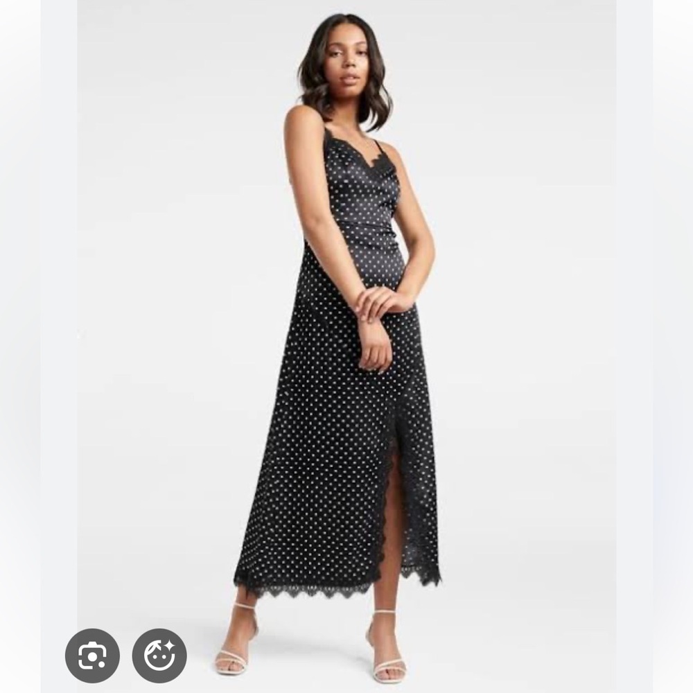 Forever New Melbourne Black Polka Dot Midi Lace Trim Slip Dress Size 12
